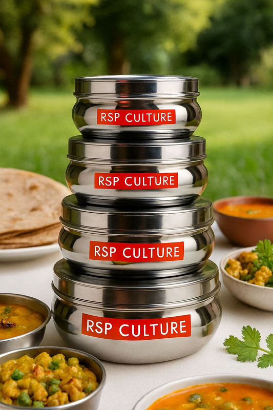 RSP Culture Stainless Steel Round Shape Tiffin Box With Lid (Set of 4 Pieces) 4 Containers Stainless Steel Office Lunch Box(1000 ml)