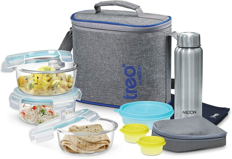 TREO All Fresh Premier Glass Tiffin Set of 8, Microwave Safe, Dishwasher safe 6 Containers Glass Office Lunch Box(2210 ml)