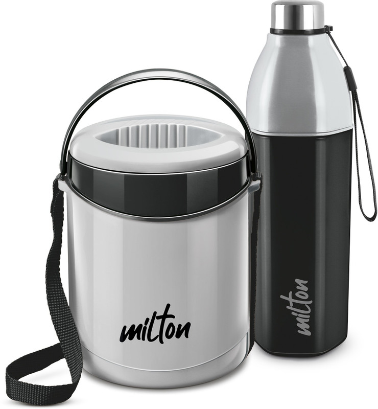 MILTON Essential Gift Set, Kool Hexone Bottle, 720ml and Econa Lunch Box, 900ml, Grey 3 Containers Plastic Office Lunch Box(720 ml)