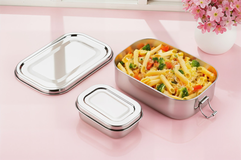 di select BINGO Stainless Steel Rectangle Lunch Box High Polish Tiffin Box 1 Containers Stainless Steel School Lunch Box(600 ml)