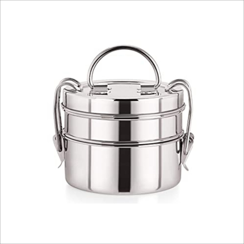CRYSTA Klassic Cliplock Double decker Stainless Steel Lunch Box / Tiffin Box 2 Containers Stainless Steel Office Lunch Box(800 ml)