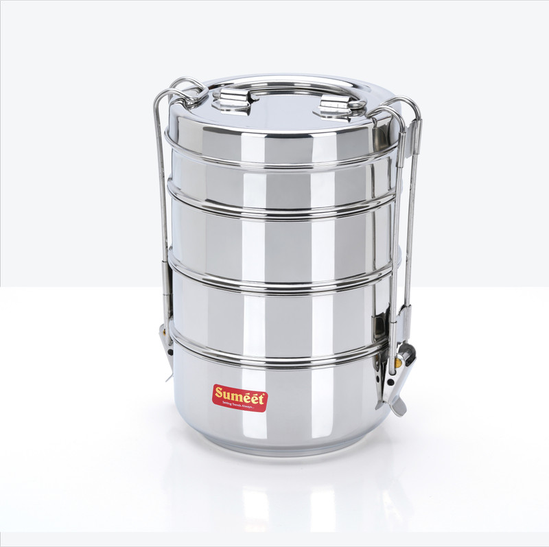 Sumeet Stainless Steel 4 Compartment Lunch Box / Tiffin with Lid and Handle,11.5Cm Dia, 4 Containers Stainless Steel Office Lunch Box(2000 ml)