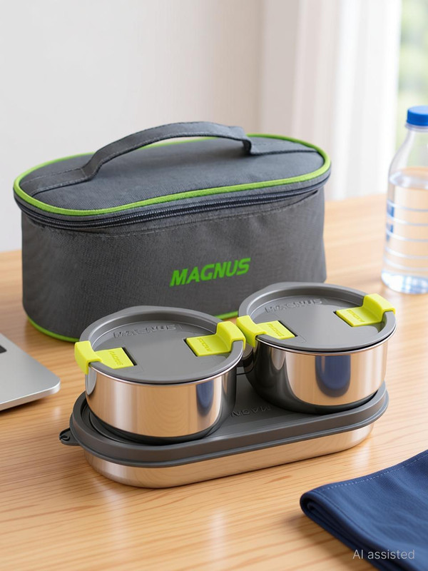 Magnus Olive 3 Prime-3 Steam lock Stainless Steel Lunch Boxes with a Bag 3 Containers Stainless Steel, Plastic Office Lunch Box(950 ml)