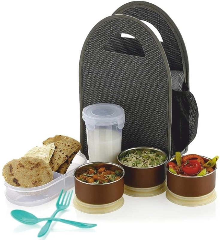 NARIYA NEW LUNCHBOX SET WITH 3 CONTAINER 1 BOTTLE SPOON SET AND CASSEROLE 3 Containers Stainless Steel Office Lunch Box(1050 ml)