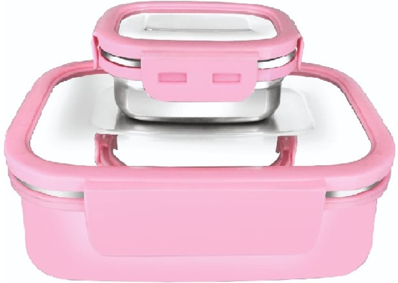 BLAL insulated Lunch Box Pink 2 Containers Stainless Steel Office Lunch Box(1100 ml, Microwave Safe)