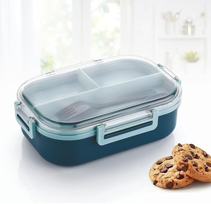 RANIC Carry Fresh Lunch Box Blue For School Office Collage 3 Containers Plastic School Lunch Box(900 ml)
