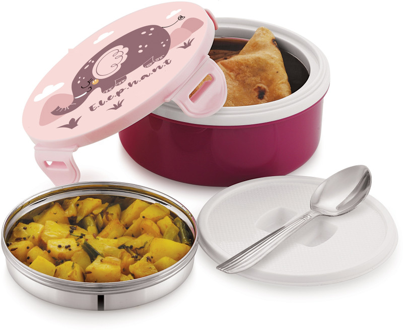 Flipkart SmartBuy Insulated Stainless Steel Lunch Box| Inner Leak Proof Container & Spoon For Kids 2 Containers Stainless Steel, Plastic School Lunch Box(460 ml)