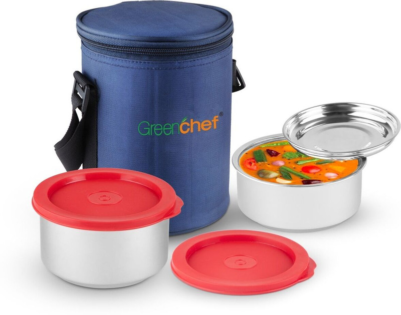 Greenchef SS Insulated Lunch Box (pack of 2) - Sizzle 2 Containers Stainless Steel, Silicone Office Lunch Box(350 ml)
