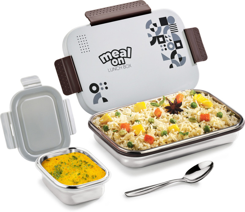 Pratap Meal On (With Separate 200ml Box) 2 Containers Stainless Steel School Lunch Box(950 ml)