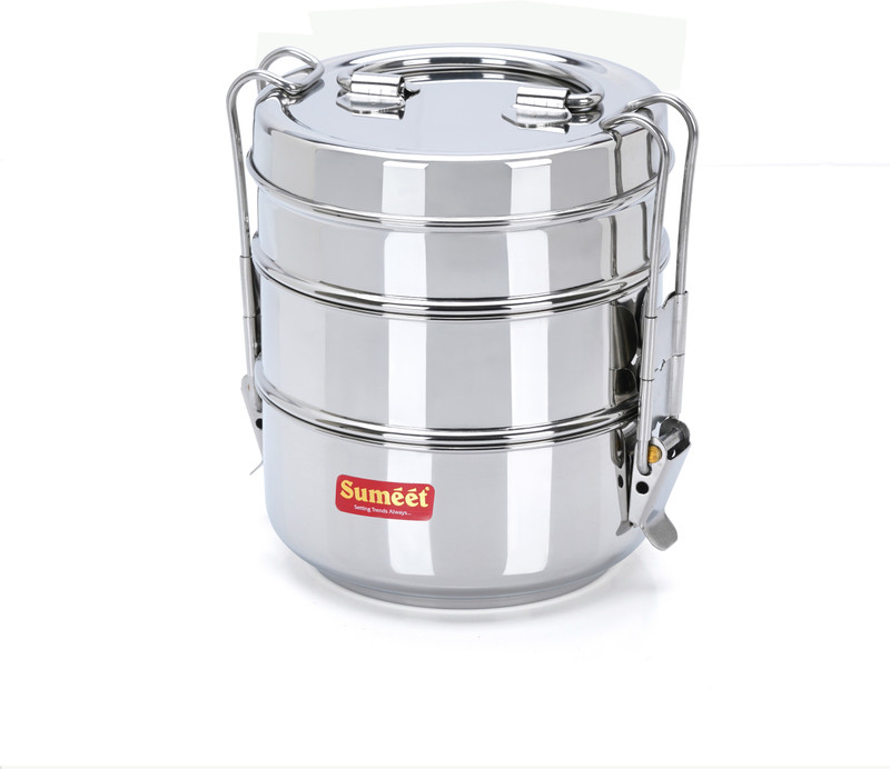 Sumeet Stainless Steel 2 Compartment Lunch Box / Tiffin with Lid and Handle, 13Cm Dia 2 Containers Stainless Steel Office Lunch Box(1300 ml)