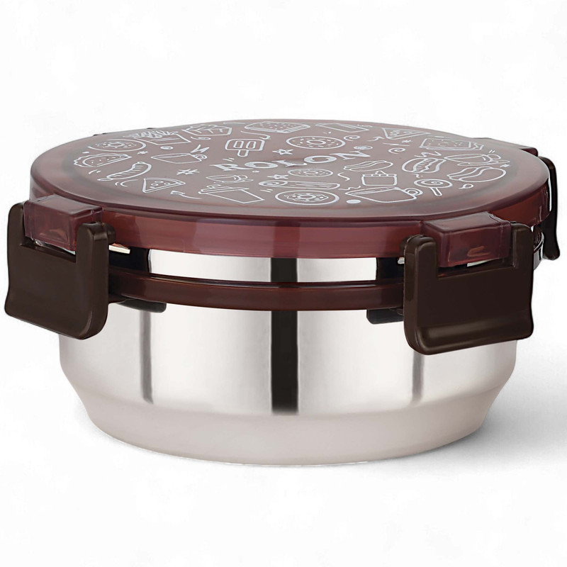 ROLON FreshLock Stainless Steel Round Lunch Box with Leak-resistent Locking Lid| 1 Containers Stainless Steel College Lunch Box(800 ml)