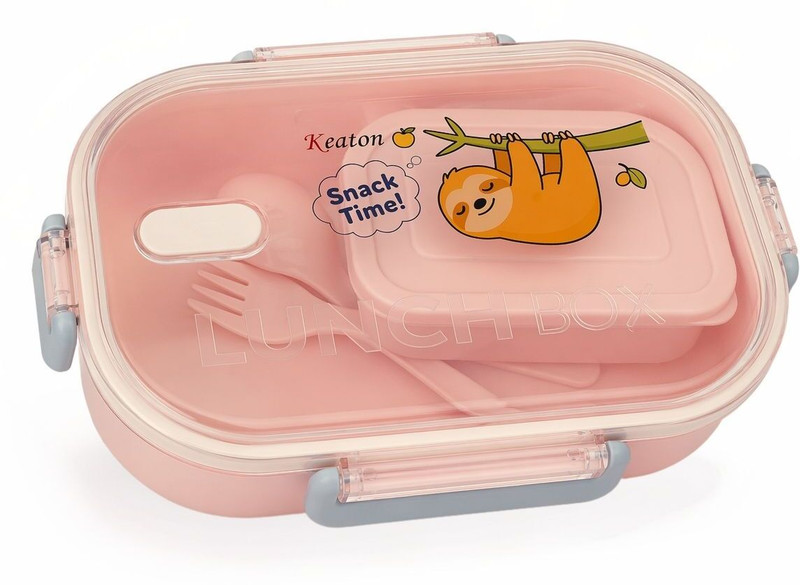 KEATON Plastic lunchbox for kids | Spoon & Fork 2 Containers Lunch Box 2 Containers Plastic School Lunch Box(1000 ml)