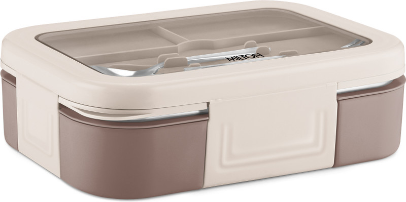 MILTON Ethan 3 Inner Stainless Steel Tiffin Box, 3 Partition, 600 ml, Aqua Green 2 Containers Stainless Steel School Lunch Box(600 ml)