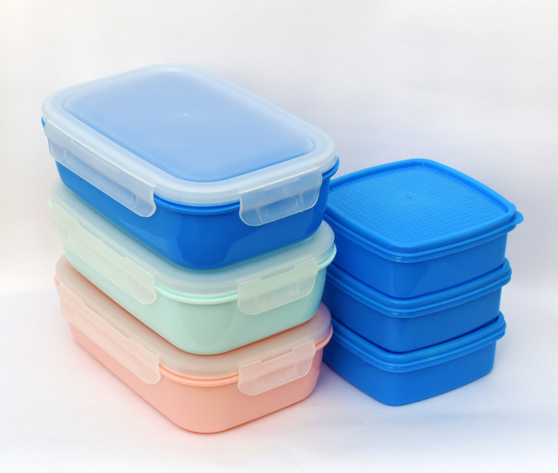 Loknath Plain Plastic Lunch Box (Set of 6) 500ml and 200ml Multiple Uses 6 Containers Plastic Office Lunch Box(500 ml)
