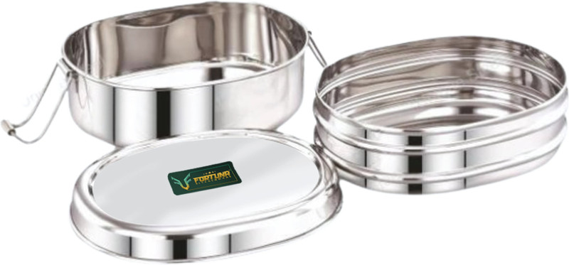 FORTUNA KITCHENWARE Oval Steel Lunch Box for kids, Tiffin box steel for Office & School Two Tier 2 Containers Stainless Steel School Lunch Box(700 ml)