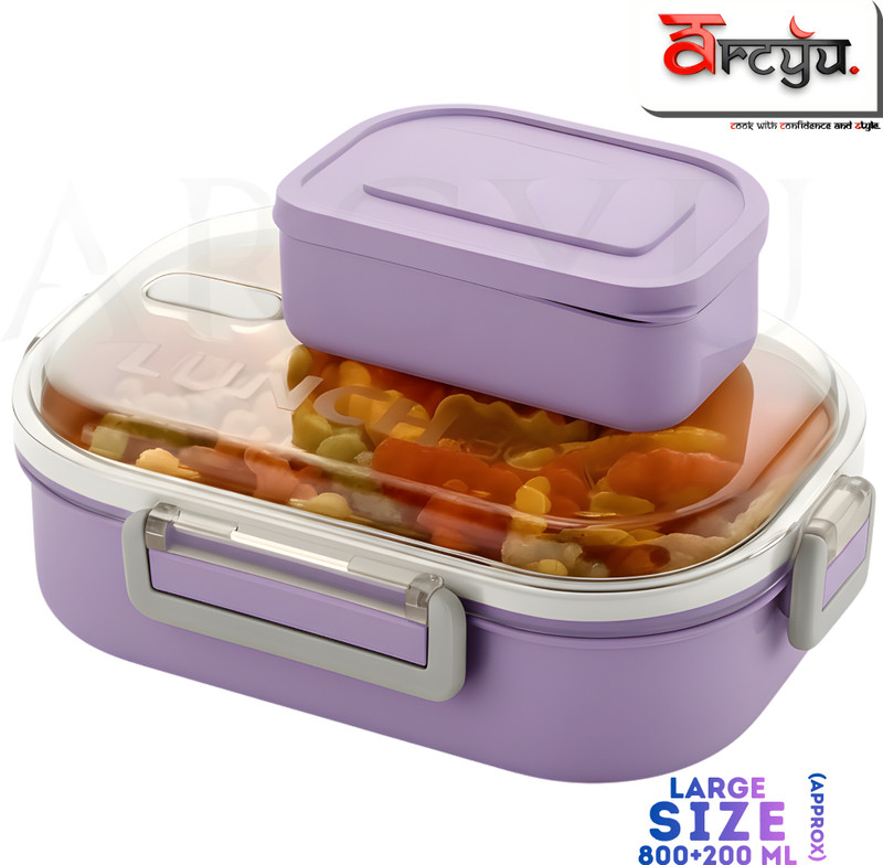 ARCYU Lunch Box with Spoon and Office School Collage 2 Containers Plastic School Lunch Box(1000 ml)