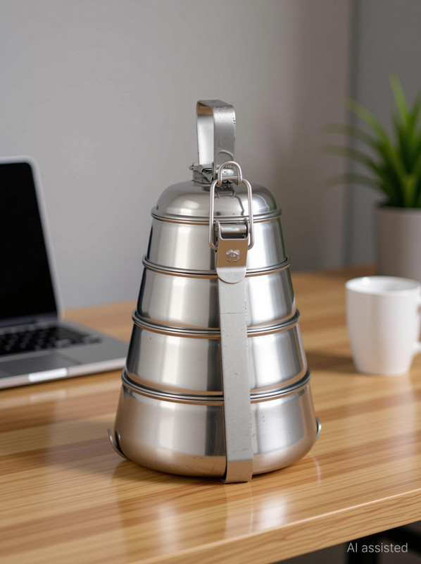 ANTRA Stainless Steel Pyramid Shape Lunch Box 4 Containers Stainless Steel Office Lunch Box(1000 ml)