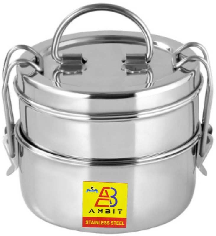 Ambit Stainless steel 8*2 size lunch box 2 containers clip tiffin 600ml 2 Containers Stainless Steel Office Lunch Box(600 ml)