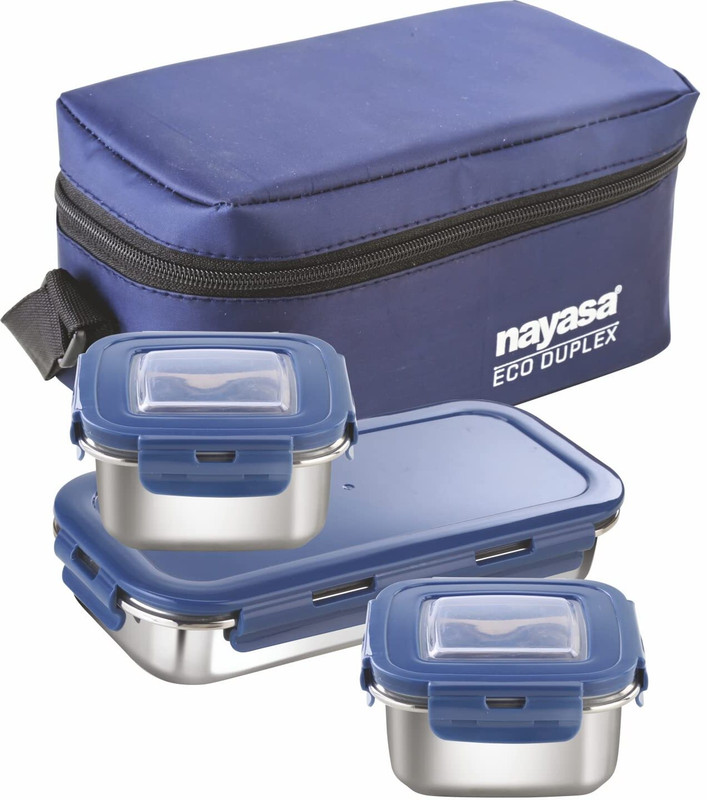 NAYASA Eco Duplex 3 Containers Stainless Steel Office Lunch Box(350 ml)