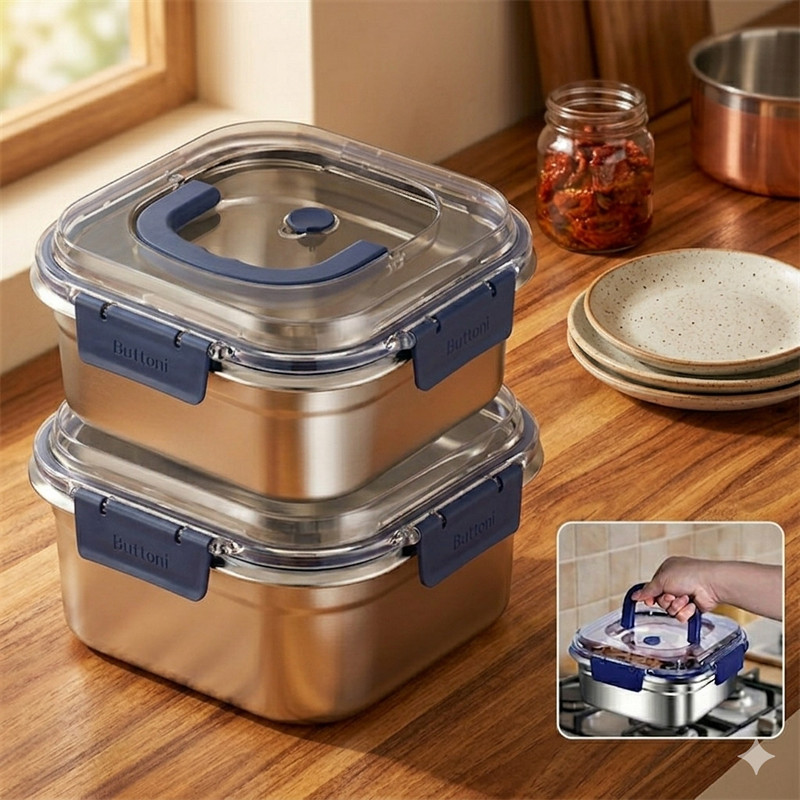 Hiyaan 800ml Steel Storage Box with Transparent Lid 1 Containers Aluminium Office Lunch Box(800 ml)