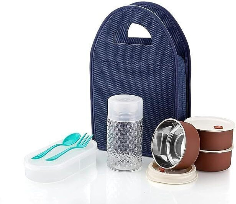 GLAMEXYMART Premium Stainless Steel Lunch Box-with Bag for,Student,Women,Men,Girls 5 Containers Stainless Steel, Plastic Office Lunch Box(1200 ml)