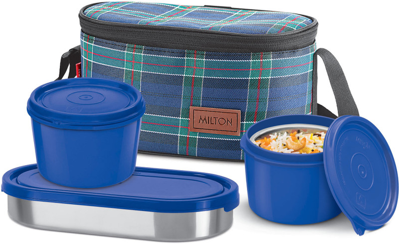 MILTON Decker Lunch Box (3 Containers, 1 x 475 ml , 2 X 500 ml each) With Jacket 3 Containers Plastic Office Lunch Box(1350 ml)