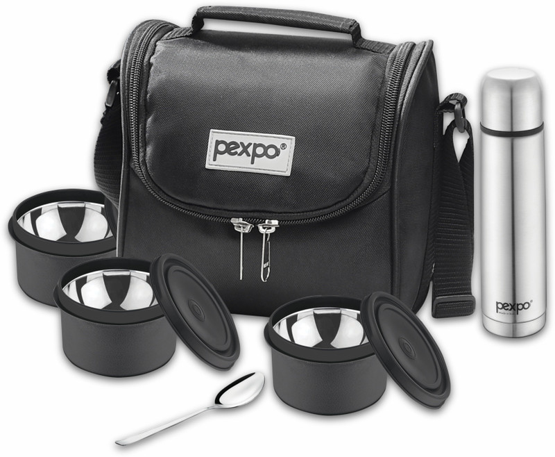pexpo Steel Meal Box Royal with Vacuum Insulated Flask and 1 Spoon 3 Containers 3 Containers Stainless Steel Office Lunch Box(1700 ml)