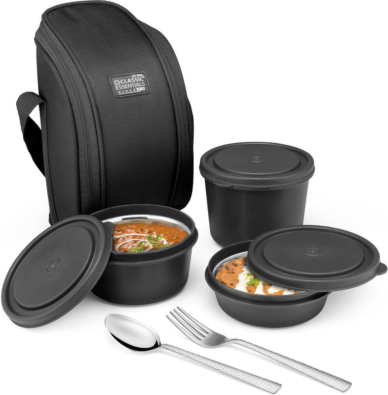 Classic Essentials Steel Supreme All in One Lunch Box Set of 3 MicrowaveSafe Container|,Free Bag 3 Containers Stainless Steel Office Lunch Box(1250 ml)
