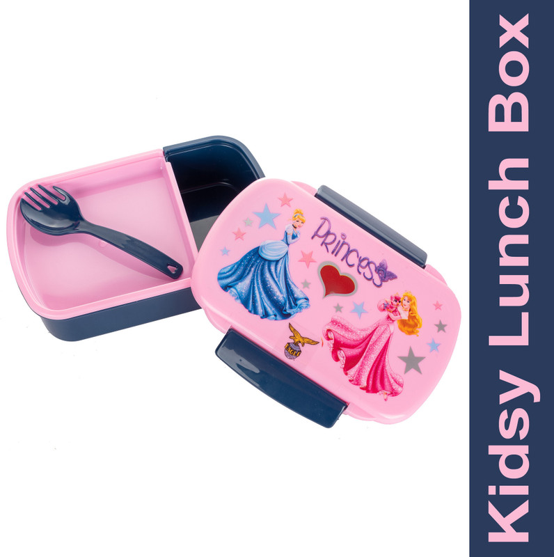 EAGLE Kidsy Blue, Pink Princess Printed Tiffin Box, 3 Containers Plastic Office Lunch Box(500 ml)