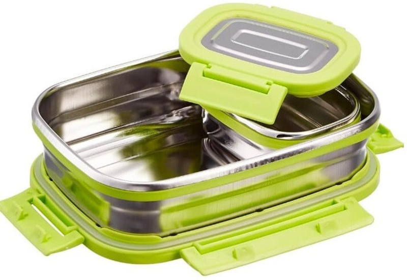 BLAL Stainless Steel Food Tiffin, Set of (850ml and 250ml ) Green 2 Containers Stainless Steel College Lunch Box(1100 ml)