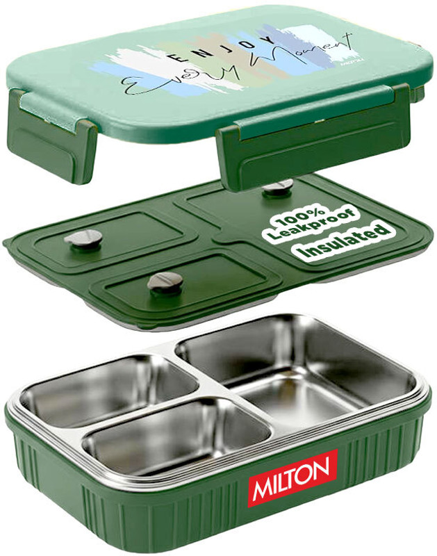 MILTON Meal Safe 3 Inner Stainless Steel Tiffin Box for School, 630 ml, Dark Grey 3 Containers Plastic School Lunch Box(630 ml)