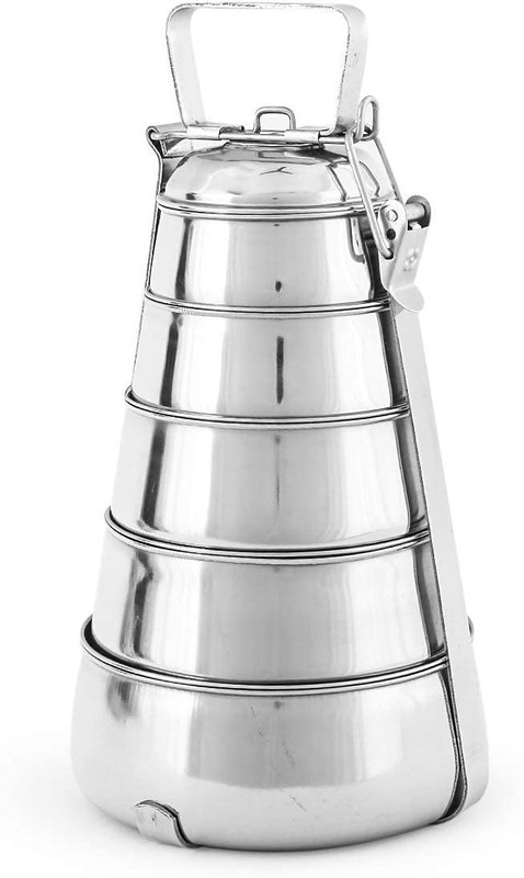 Heavy Stainless Steel Pyramid Shape Lunch Box 5 container Food Pack Clip Tiffin 5 Tier 5 Containers Stainless Steel Office Lunch Box(2000 ml)