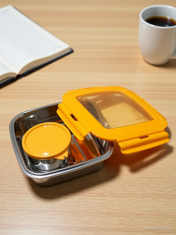 NAYASA Eco Lock Steel| Four Side Clip Lock | BPA Free | Food Grade | Yellow 1 Containers Stainless Steel Office Lunch Box(800 ml)