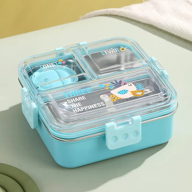 jMilan lunch box with 3 Grid extra container, spoon and chopsticks 3 Containers 3 Containers Stainless Steel School Lunch Box(800 ml)