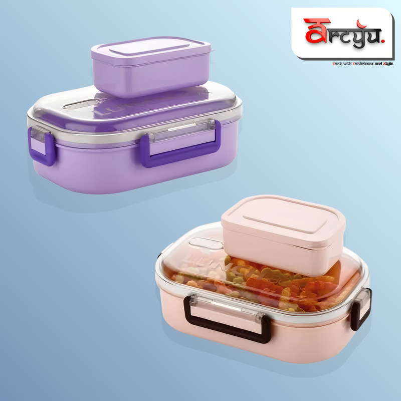 ARCYU 2 Section Lock With Spoon & Fork Lunch Box For School & Office 2 Containers 2 Containers Plastic School Lunch Box(1000 ml)