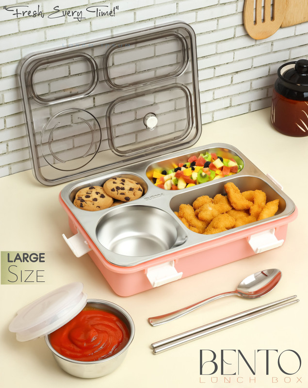 Boxito Stainless Steel Leak-Proof Lunch Box | 4 Containers | with Cutlery Set 4 Containers Stainless Steel, Plastic, Silicone Office Lunch Box(1000 ml)
