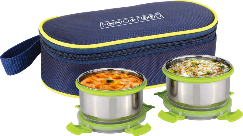 FOODNFOOD Stylock Buddy 2 Stainless Steel Containers (350 Ml Each) 1 Softline Bag 2 Containers Plastic, Stainless Steel Office Lunch Box(750 ml)