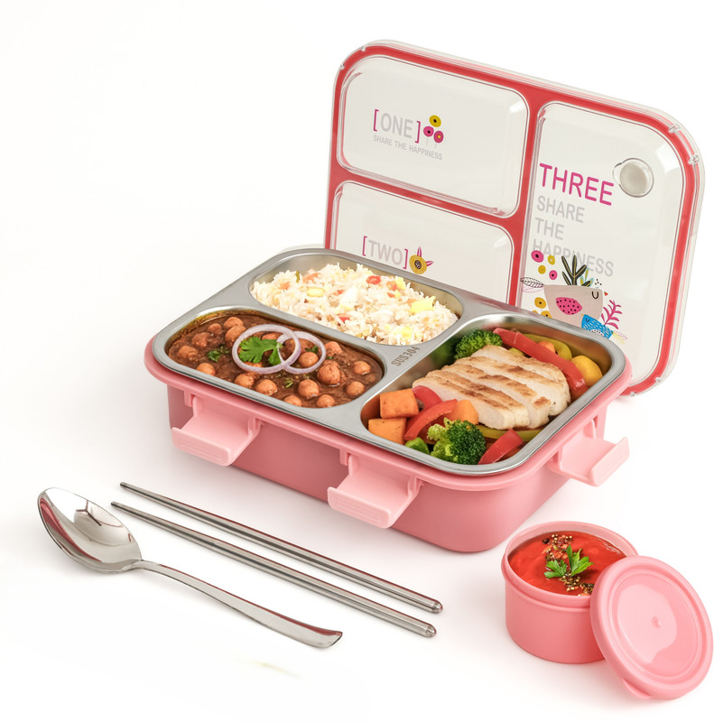 Boxito Happiness 3 Containers Stainless Steel School Lunch Box(750 ml)