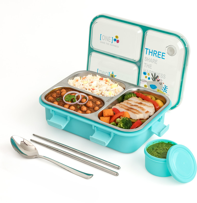 Boxito Happiness 3 Containers Stainless Steel School Lunch Box(750 ml)