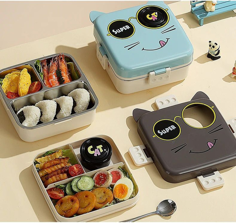 Better Buy Trendy Bnto 3 compartment Double Layer leakproof stainless steel 3 Containers Stainless Steel School Lunch Box(1120 ml, Microwave Safe)