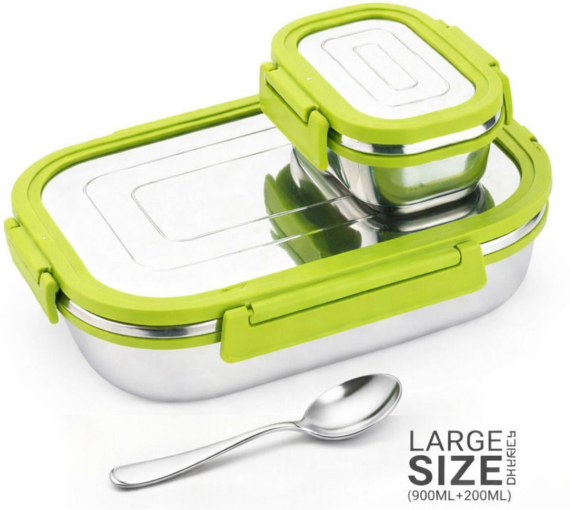 Culinary Crafts SS Airtight LUNCH BOX+1(SPOON) /Tiffin Box for Office, School 2 Containers Stainless Steel School Lunch Box(1100 ml)