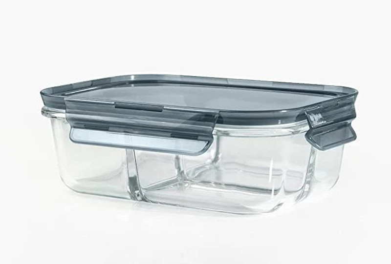 Tap2kaart Prep Containers 3 Compartment with Lids Glass Lunch Containers Food Prep 1 Containers Glass Office Lunch Box(1000 ml)