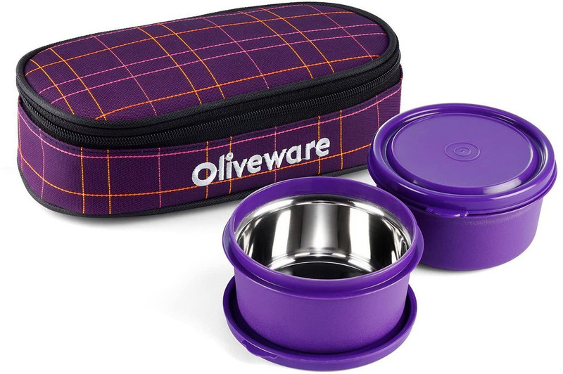 Oliveware Munchy Lunch Box with Bag | Microwave Safe 4 Containers Stainless Steel Office Lunch Box(1350 ml, Microwave Safe)