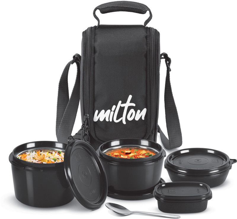 MILTON Steel Containers 180,320,450ml, Plastic Dabba 4 Containers Stainless Steel Office Lunch Box(1050 ml)