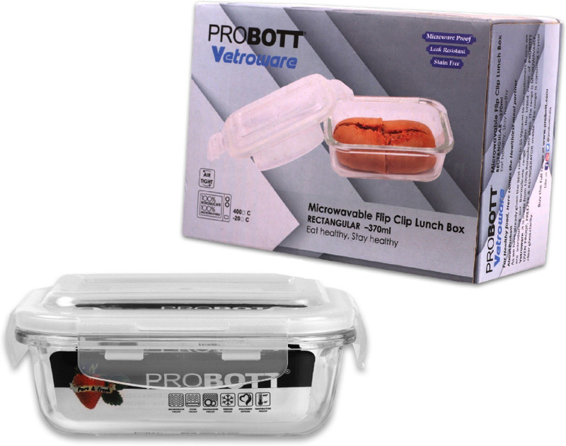 PROBOTT Flip Clip Lunch Box, 370ml, 1-Pieces, Transparent 1 Containers Glass Office Lunch Box(370 ml)