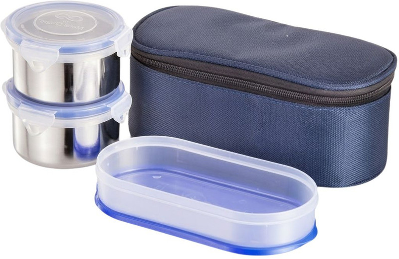 ALCANTARA Stainless Steel Lunch Box Set – Jumbo Tiffin with Bag for School, Office CL186 3 Containers Stainless Steel School Lunch Box(900 ml)
