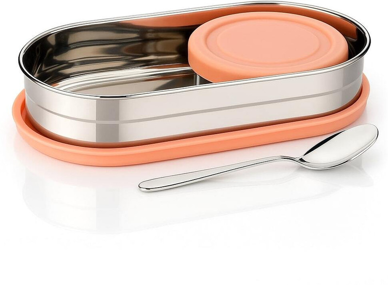 TRUEMATE SERVEWARE TrueMate Kids Stainless Steel Lunch Box with Spoon | School Tiffin Box for Kids 2 Containers Stainless Steel School Lunch Box(700 ml)