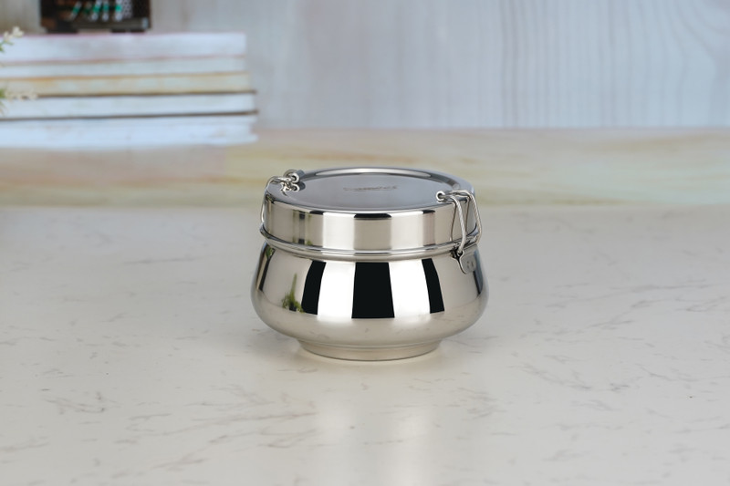Sumeet Stainless Steel Food Pack Lunch Box with Steel Separator Plate and Locking Clip, 350ML Capacity 1 Containers Stainless Steel Office Lunch Box(350 ml)