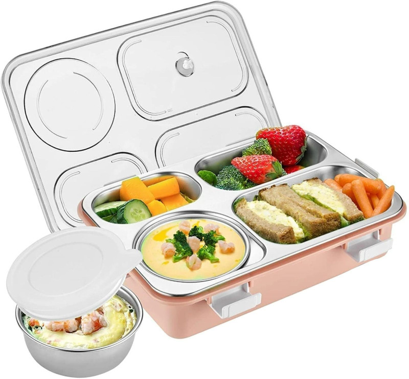 Hyzon Tech Stainless Steel 4 Compartment Leak Proof Lunch Box 4 Containers Lunch Box 4 Containers Stainless Steel Office Lunch Box(1000 ml)