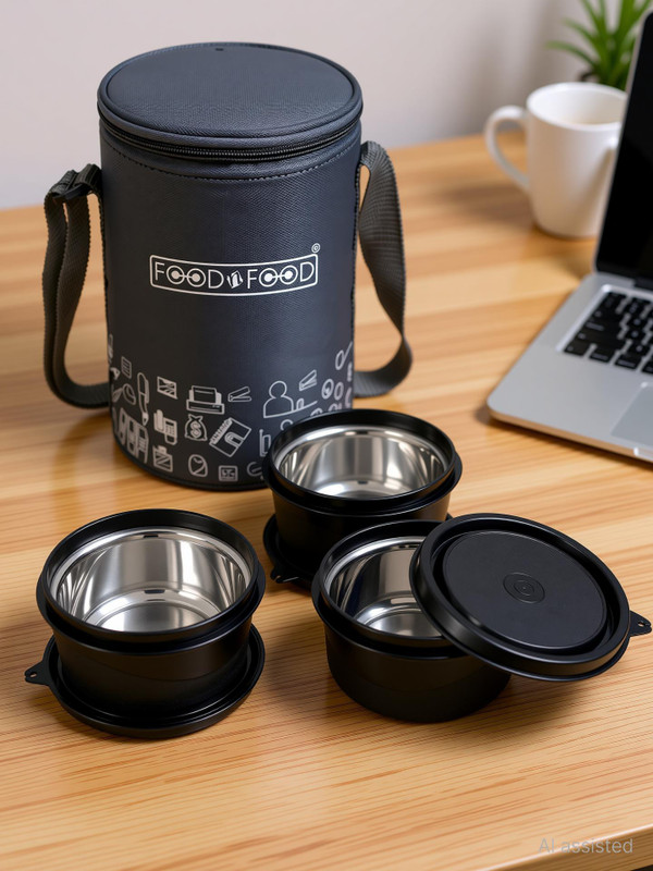 FOODNFOOD Executive Microwave Safe 3 microwave safe inside steel containers (400 ml each) 3 Containers Plastic, Stainless Steel Office Lunch Box(1200 ml)